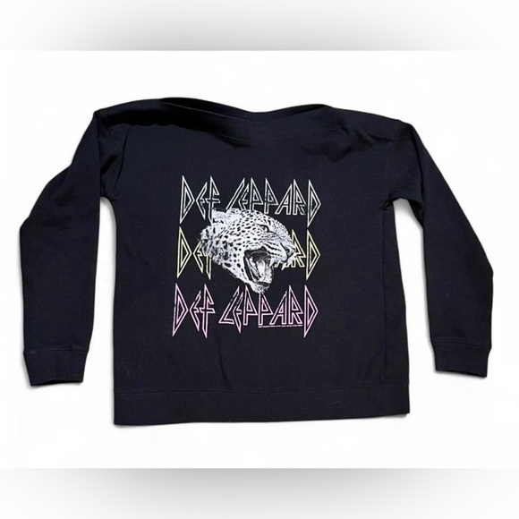 Maurices Sweaters - Maurices Women’s S Def Leppard Off The Shoulder Black Graphic Sweatshirt